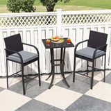 Tangkula 3-Piece Patio Wicker Bar Set, Rattan Bar Height Chairs & Square Table w/Heavy-Duty Metal Frame