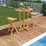 Tangkula Outdoor Folding Bar Table, Teak Wood Bar Height Bistro Table with Oval Tabletop & Cross Base