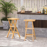 Tangkula Outdoor Bar Stools Set, No Assembly Foldable Teak Wood Bar Height Stool with Countered Seat & Footrest