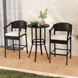 Tangkula 3-Piece Patio Rattan Bar Set, Wicker Bar Height Armchairs & Round Table w/Tempered Glass Top