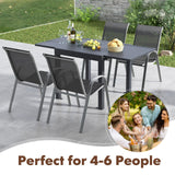 Tangkula 5 PCS Outdoor Dining Table Set, Patio Furniture Set w/Extendable Aluminum Table & 4 Stackable Chairs