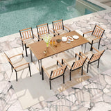 Tangkula 9 Piece Patio Dining Set, Outdoor Dining Furniture Set w/Rectangular Acacia Wood Dining Table & 8 Cushioned Chairs