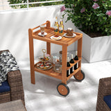 Tangkula Wood Bar Cart, Outdoor Indoor 2 Tier Rolling Serving Cart