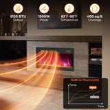 Tangkula 23” Electric Fireplace Insert, Recessed 1500W Fireplace Heater with Remote Control, Overheat Protection