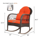 Patio Wicker Rocking Chair, Outdoor PE Rattan Rocker with Seat and Back Cushion