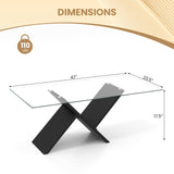 Tangkula Rectangle Glass Coffee Table, 47” Modern Center Table with Tempered Glass Tabletop & Geometric Rubber Wood Frame