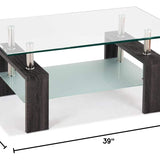 Tangkula Rectangle Glass Coffee Table, 2-Tier Tea Table w/Tempered Glass Tabletop & Stainless Steel Tube