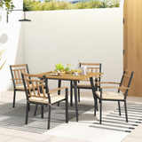 Tangkula 5 Pieces Patio Dining Set, Outdoor Dining Table and Chairs with Cushions, Square Acacia Wood Dining Table with Umbrella Hole