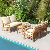 Tangkula 4 Pieces Patio Furniture Set, Outdoor Acacia Wood Conversation Set with Soft Cushions and Coffee Table