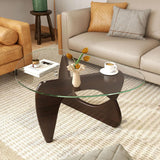 Tangkula Triangle Glass Coffee Table, Mid-Century Modern Center Table with Tempered Glass Top