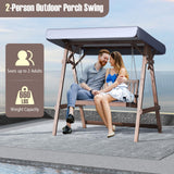 Tangkula Wooden Porch Swing, 2 Person A-Frame Outdoor Swing with Adjustable Canopy, Cushion, Armrests