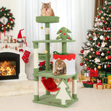 Tangkula Christmas Cat Tree, 52” Tall Cat Tower with Sisal Scratching Posts & Xmas Tree