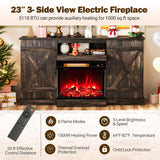 Tangkula 58” Fireplace TV Stand with 23” 3-Side Glass Electric Fireplace