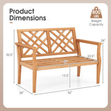 Tangkula Outdoor Garden Bench, 2-Person Teak Wood Bench with Comfy Armrests and Backrest, Slatted Seating Area