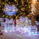 Tangkula Set of 3 Christmas Lighted Gift Boxes, Pre-lit 90 LED Light Up Present Box Decorations