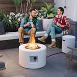 Tangkula Propane Fire Pit Table Set, 25.5” Round Terrazzo Gas Fire Pit with Hideaway Tank Holder