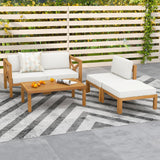 Tangkula 5 Piece Outdoor Conversation Furniture Set, Acacia Wood Sectional Sofa Set with 3 Chairs