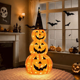 Tangkula 5 FT Lighted Halloween Collapsible Stacked Pumpkins with Witch Hat, 100 LED Lights