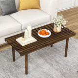 Tangkula Wood Coffee Table, Farmhouse Acacia Wood Cocktail Table with Slatted Tabletop for Living Room