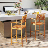 Tangkula Set of 2/4 Outdoor Acacia Wood Bar Stools, Bar Height Patio Chairs with Backrests