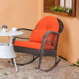 Patio Wicker Rocking Chair, Outdoor PE Rattan Rocker with Seat and Back Cushion