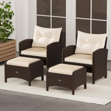 Tangkula 2 Pieces Outdoor Patio PE Wicker Ottomans with Removable Cushions