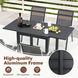 Tangkula 5 PCS Outdoor Dining Table Set, Patio Furniture Set w/Extendable Aluminum Table & 4 Stackable Chairs