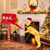 Tangkula 5.5 FT Christmas Lighted Mailbox & Dog, Xmas Decoration with 120 Warm White LED Lights