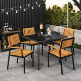 Tangkula Patio Dining Chair Set, Outdoor Chairs w/Metal and Acacia Wood Frame, Armrests