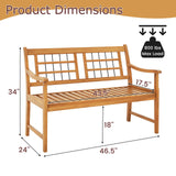 Tangkula Patio Acacia Wood Bench, Wooden 2-Person Outside Chair w/Curved Armrests