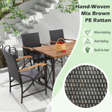 Tangkula 5 /7 PCS Patio Rattan Dining Set, Outdoor Wicker Chair & Dining Table Set