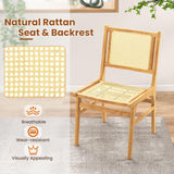 Tangkula Rattan Dining Chair, Farmhouse Kitchen Side Chairs w/Natural Cane Woven Backrest & Seat & Teak Wood Frame