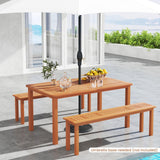 Tangkula Patio Dining Table with Umbrella Hole, Outdoor Solid Wood Dining Table for 6 with Teak Oil Finish