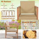 Tangkula 4 Pieces Patio Furniture Set, Outdoor PE Wicker Conversation Bistro Set with Acacia Wood Frame