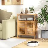 Tangkula Bamboo Floor Cabinet, Freestanding Bathroom Storage Cabinet with Double Slatted Doors