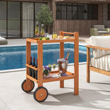 Tangkula Wood Bar Cart, Outdoor Indoor 2 Tier Rolling Serving Cart