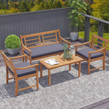 Tangkula 4 Piece Wood Patio Furniture Set, Outdoor Conversation Set w/Soft Seat Cushions