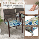 5 Pieces Patio Dining Set, 4 Cushioned Rattan Armchairs & Square Table w/Wood-Plastic Tabletop & Umbrella Hole