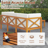 Tangkula 6 Pieces Acacia Wood Patio Furniture Set, Outdoor Sectional Conversation Set with Cushions and Coffee Table