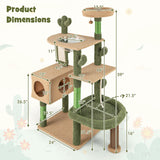 Tangkula Cactus Cat Tree, 59 Inch Tall Cat Tower with Sisal Scratching Posts