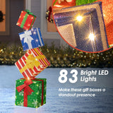 Tangkula 4 FT Lighted Stacked Gift Boxes, Light up Box Tower Christmas Decorations with Built-in LED Lights & Decorative Bows