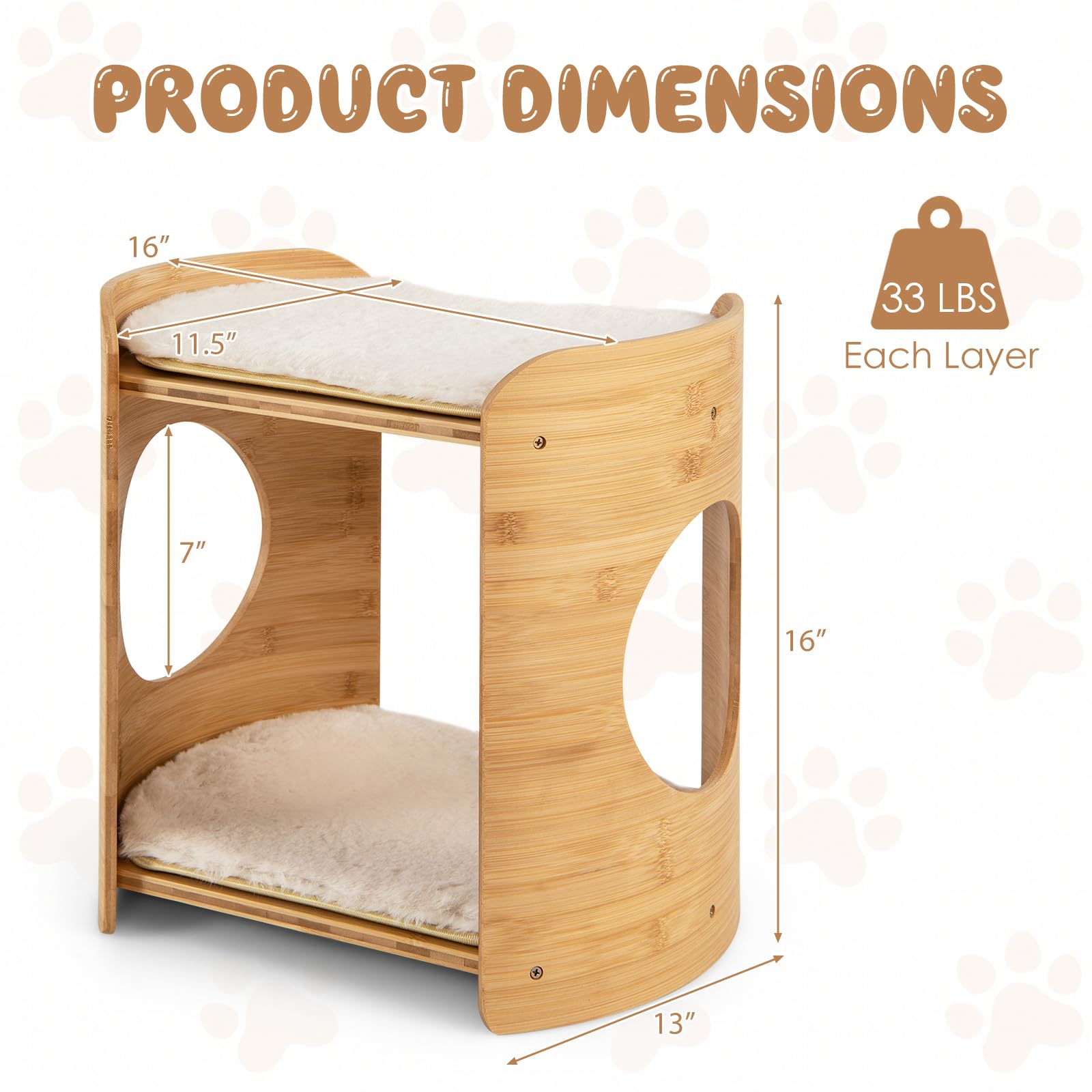 Tangkula Elevated Cat Bed for Indoor Cats, 2-Tier Cute Small Cat Tree Tower with Natural Bamboo Frame