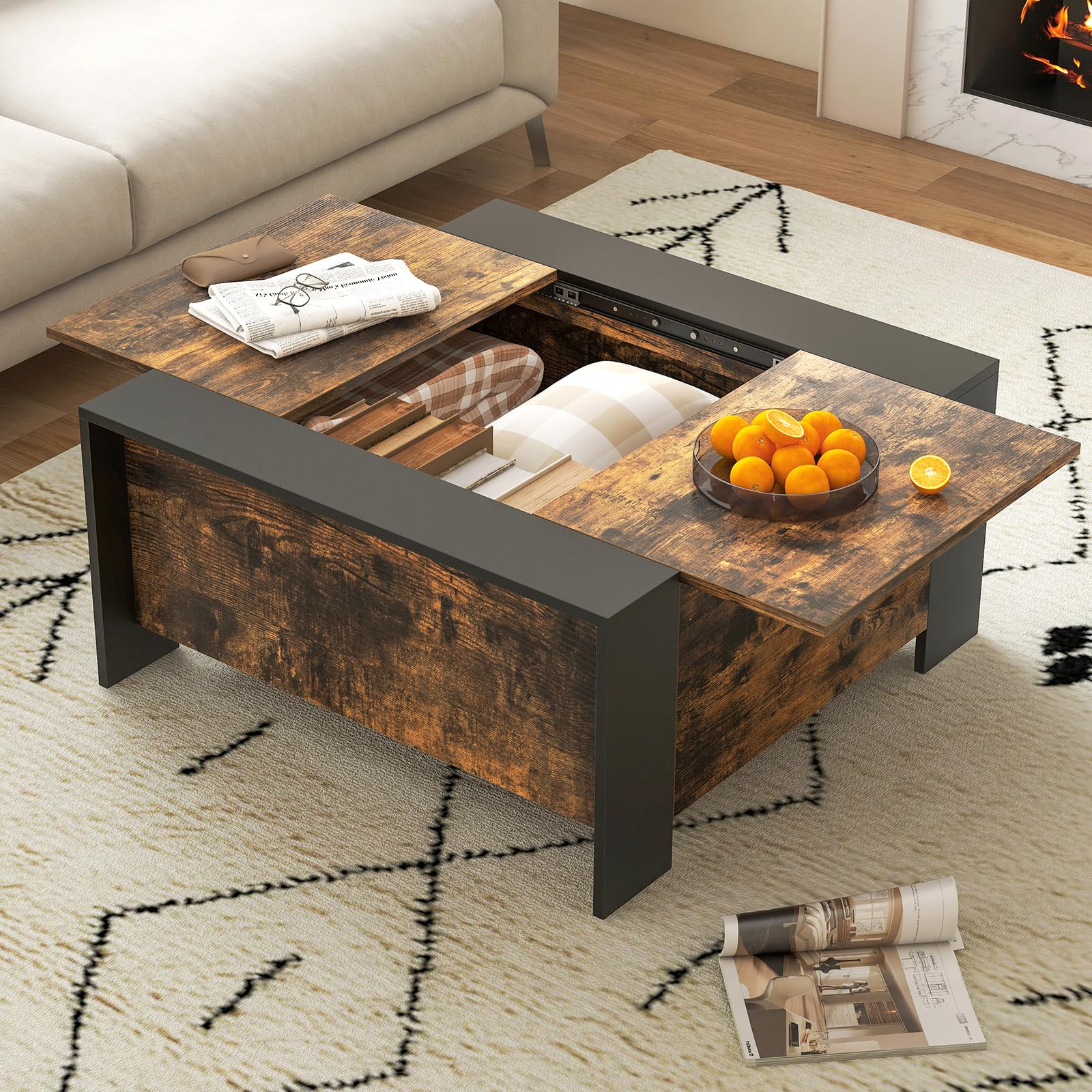  Square Farmhouse Coffee Table with Hidden Storage - Tangkula