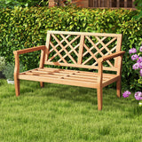 Tangkula Outdoor Garden Bench, 2-Person Teak Wood Bench with Comfy Armrests and Backrest, Slatted Seating Area