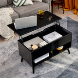 Tangkula Lift Top Coffee Table, Modern Cocktail Table with Hidden Compartment & 2 Open Shelves