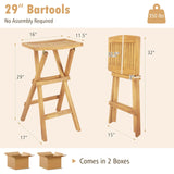 Tangkula Outdoor Bar Stools Set, No Assembly Foldable Teak Wood Bar Height Stool with Countered Seat & Footrest