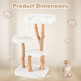 Tangkula Solid Wood Cat Tree, Modern Wooden Cat Tower with Perch, Jute Scratching Posts, Dangling Ball