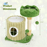 Tangkula Small Cat Tree, Green Cat Tower with Private Cat Condo, Plush Top Perch, Hanging Pompom & Spring Toy