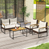 Tangkula 4 Piece Patio Conversation Set, with Heavy Duty Solid Acacia Wood Armrests & Tabletop