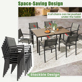 Tangkula 7 Piece Outdoor Dining Set, Patio Furniture Set w/ 6 Stackable Chairs & Large Rectangle Table, Dining Table Set for 6